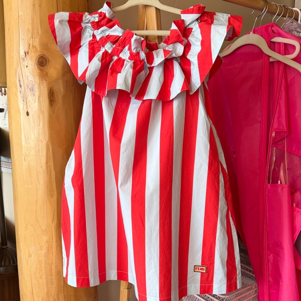 Red & light blue Striped Ruffle Neck Dress